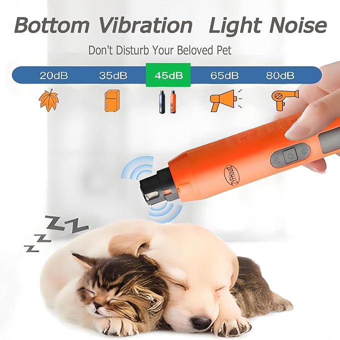 Dog Nail Trimmers, Professional Electric Dog Nail Grinder, Silent Groom Pro Nail Grinder Quiet with 2 LED Lights, 2 Grinding Wheels for Large Medium Small Dogs and Cat (Orange)