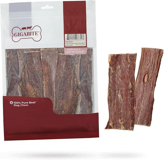 GigaBite 6 Inch Beef Gullet Jerky Strips (25 Pack) - All Natural, Free Range Beef Esophagus Taffy Dog Treat by Best Pet Supplies