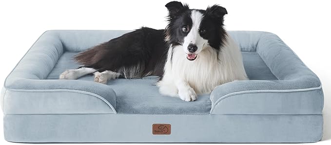 Bedsure Orthopedic Dog Beds Large Sized Dog - Washable Large Dog Cat Bed Waterproof, Comfort Dogs Couch Sofa with Washable Removable Cover, Pet Bed with Nonskid Bottom, Light Blue, 35"