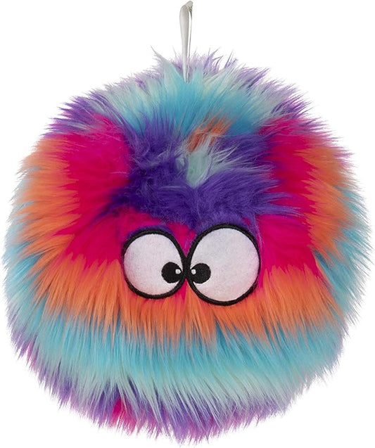 goDog Furballz Squeaky Plush Ball Dog Toy, Chew Guard Technology - Cool Rainbow, Large