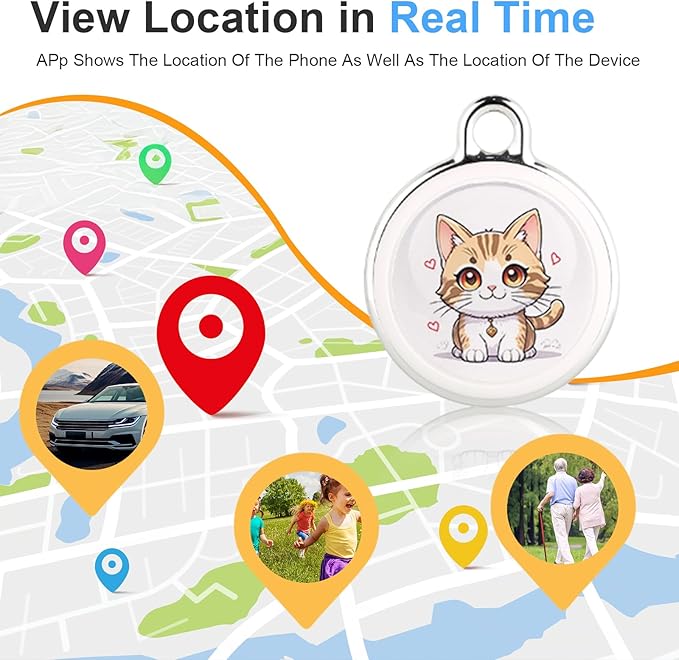 GPS Tracker for Vehicles - Real-Time Tracking Device with Global Coverage for Cars, Kids, Cats, and Dogs - No Subscription, Monthly Fees, or SIM Card Required （Cat Style）