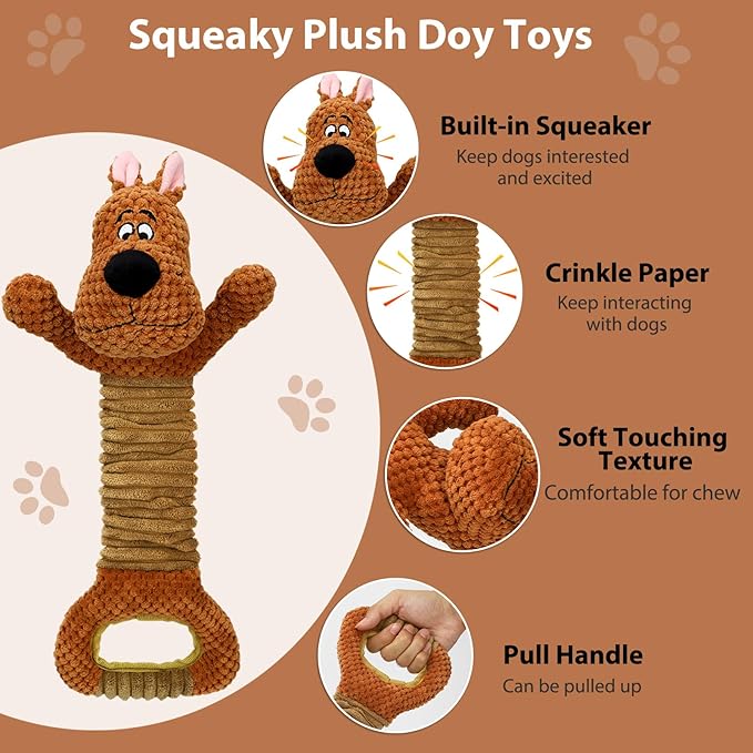 Dog Toys Interactive Tug of War Puppy Toys with Crinkle Paperand Squeaker, Plush Large Dog Chew Toy Pull Pet Toy for Small, Medium and Large Dogs