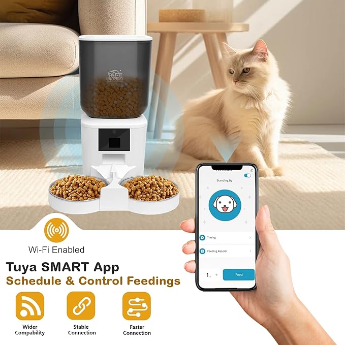 8L Smart Dog and Cat Feeder with WiFi and HD Camera | Automatic Pet Food Dispenser with Tuya App Control, Video Monitoring, Voice Recorder, Night Vision, Timed Feeding|Single Bowl smart Feeder