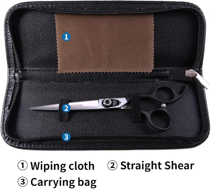 Fenice Peak 8.0'' Dog Straight Scissors For Grooming Pet Hair Cutting Shears 440C Stainless Steel Black Non-Slip Handle Sharp Blades Professional Pet Trimming Scissors for Cats