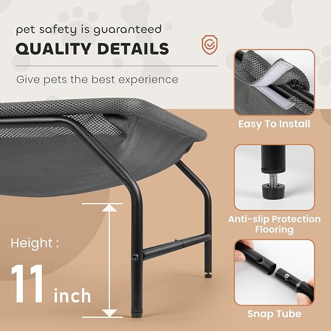 Large Cat Hammock Bed - Free-Standing Square Pet Sleeping Bed, Detachable, Easy Assembly for Indoor/Outdoor Use (Gray)