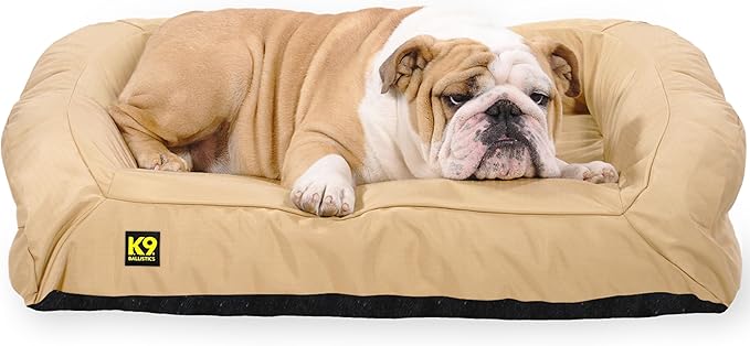 K9 Ballistics Tough Bolster Nesting Pillow Medium Sofa Dog Bed with Removable Washable Cover - Durable, Water Resistant with Nonskid Bottom 33"x27", Sandstone
