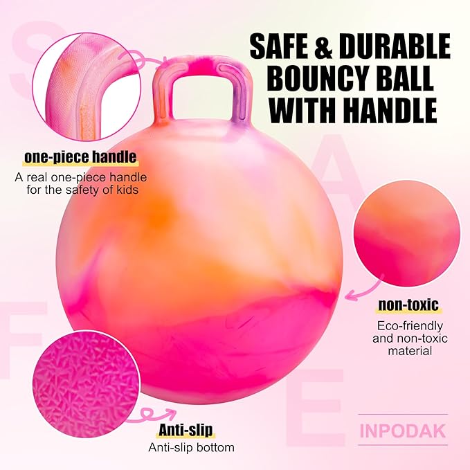 INPODAK Hopper Ball, 20 Inch Bouncy Ball with Handle for Kids, Hippity Hop Jumping Bounce Hopping Toys for Boys Girls Ages 5-9 with Pump and Gift Box Great Gift for Birthday Holiday (Orange)