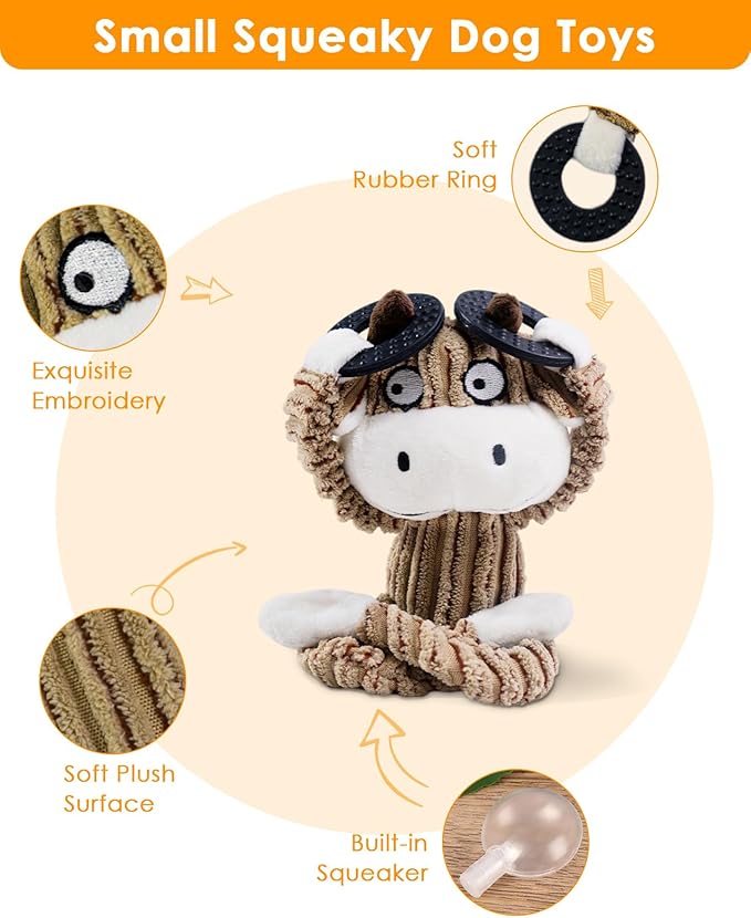 HGB Squeaky Puppy Toys, Plush Puppy Chew Toys for Teething, Dog Toys for Small Dogs, Small Dog Toys for Small Breed, Cute Interactive Cow Dog Toys for Pet Training and Entertaining