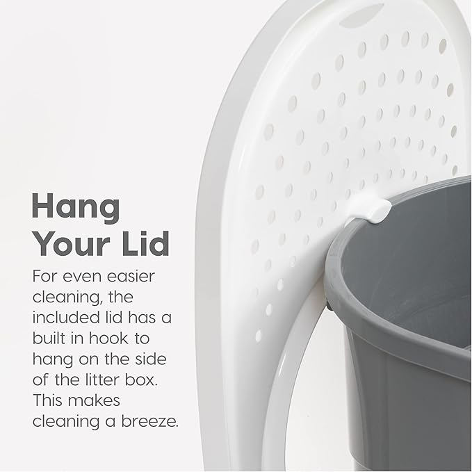 IRIS USA Top Entry Cat Litter Box, Large Enclosed with Litter Catching Lid and Scoop, Dog Proof, Cat Litter Box, Gray/White