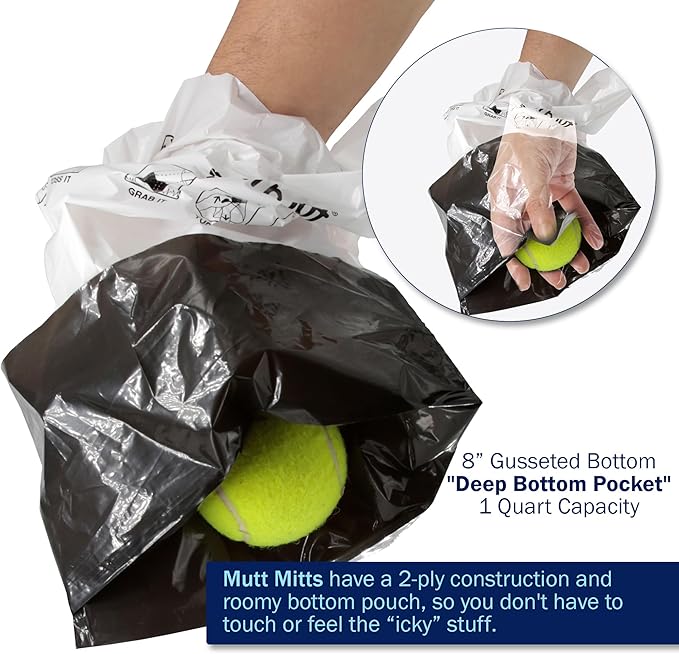 Mutt Mitt® 2-Ply Dog Waste Bags with Thick 2 Mil Mitten - No more "yuck" or "warm handshake" - New Listing, Same 400 White & Black Dog Waste Bags on 4 Station Headers