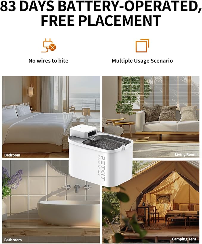 PETKIT EVERSWEET MAX Cordless Cat Water Fountain & Automatic Pet Feeder with Camera, 105 fl oz/3L Pet Water Fountain for Cats Dogs Inside, 2.4G WiFi Cat Dog Feeder