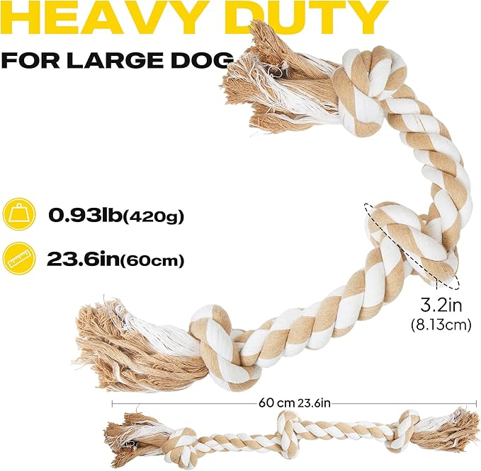 Fida Dog Rope Toys for Large/Medium Aggressive Chewers, Tough Rope Chew Toy,Natural Cotton 3 Knots