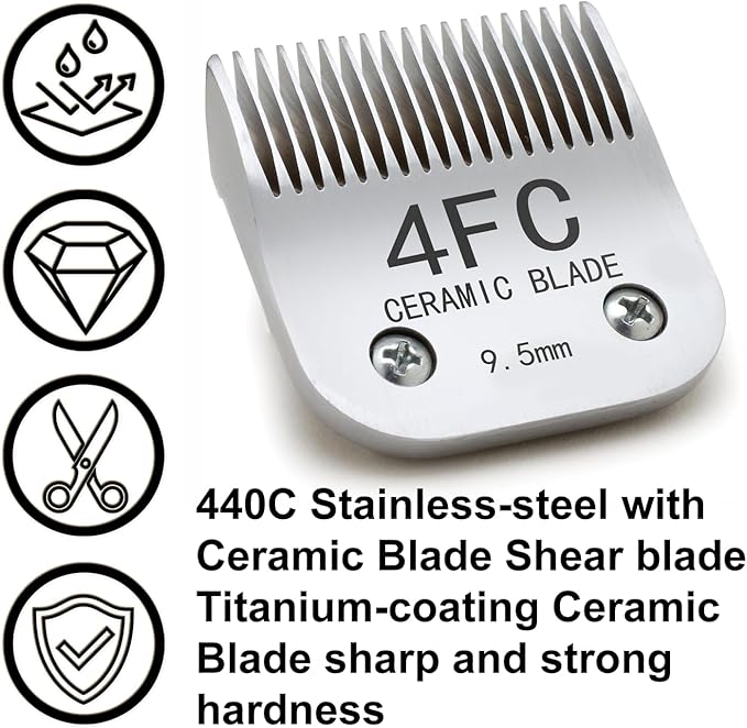 Docal 4FC Pet Dog Grooming Detachable Blades, Compatible with Andis Size-4FC Cut Length 3/8"(9.5mm), Most A5, KM Series Clippers,Made of Ceramic Blade & Stainless Steel Blade