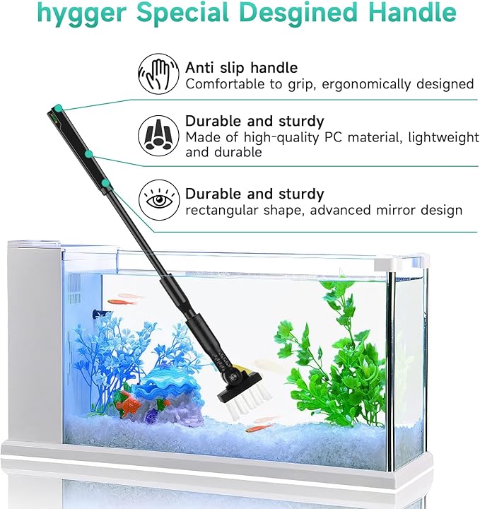 hygger Small Aquarium Cleaning Tools, 4 in 1 Fish Tank Cleaner Kit with Handle,Fish Net,Algae Scraper,Clean Brush,Flat Sponge