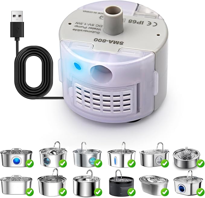 Cat Water Fountain Pump,Cat Fountain Pumps Replacement SMA-800 Submersible Motor,Pet Water Fountain Pump for Stainless Steel Cat Water Dispenser (Pump)