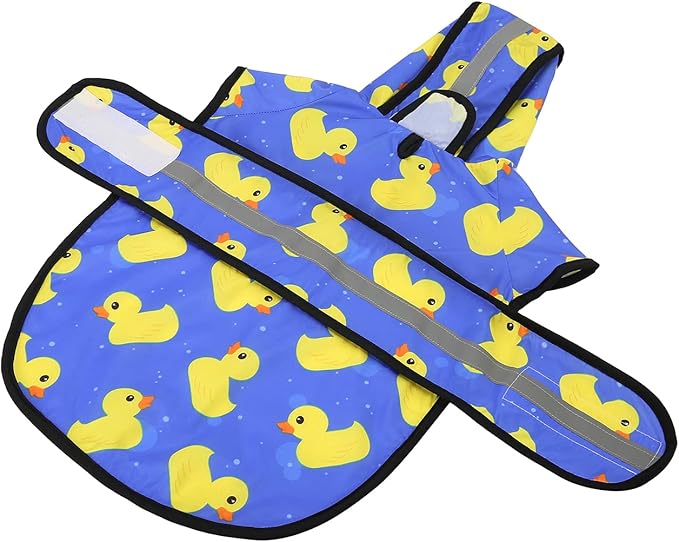 HDE Dog Raincoat Jacket Reflective Adjustable Hooded Pet Poncho Rain Coat with Leash Hole for Small to X-Large Dogs Rubber Ducks - XL