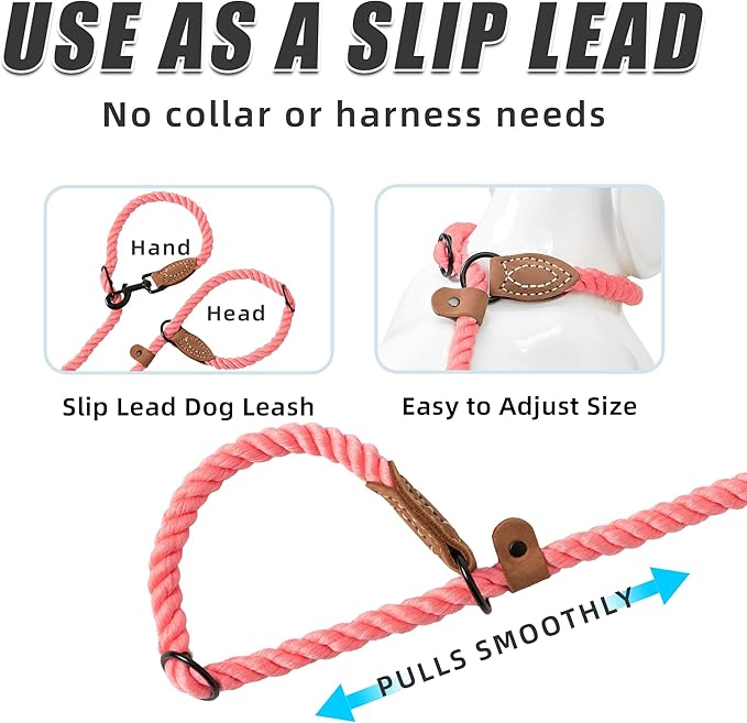 Mile High Life Hands Free Dog Leash, Crossbody Waist Leash with Genuine Leather Connection, Multifunctional Adjustable Slip Lead for Dog Walking Running (Coral Red, 7FT)