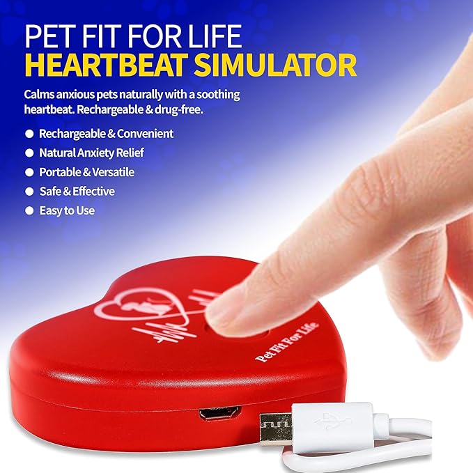 Pet Fit For Life Rechargeable Red Heartbeat Simulator with USB Cord – Long-Lasting Heartbeat Toy for Puppy & Kitten, Beating Heart Toy for a Peaceful Night for Dogs and Cats