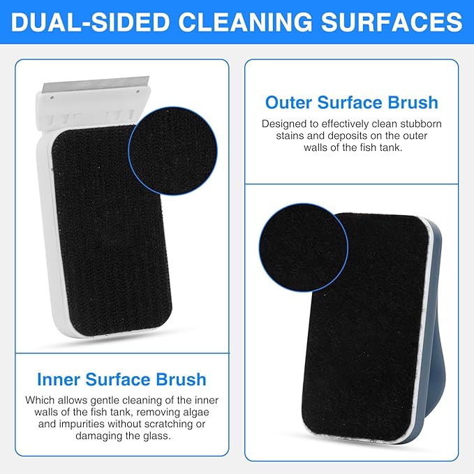 fishkeeper Aquarium Strong Magnetic Glass Cleaner Brush, Fish Tank Algae Magnet Cleaning Tool with 2 Detachable Scrapers, Mag Float Scrubber for 0.2 Inch Glass and Acrylic Tanks