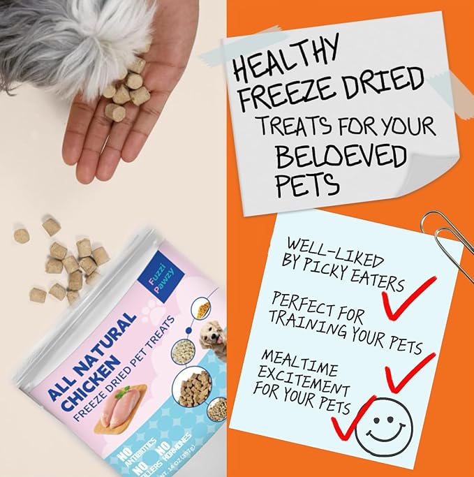 Freeze Dried Chicken Healthy Training Treats Toppers for Pets, Single Fresh Raw Ingredient, Organic, Pure Balance, Natural, Grain Gluten Filler Free, Snacks, Dogs Cats (4oz)