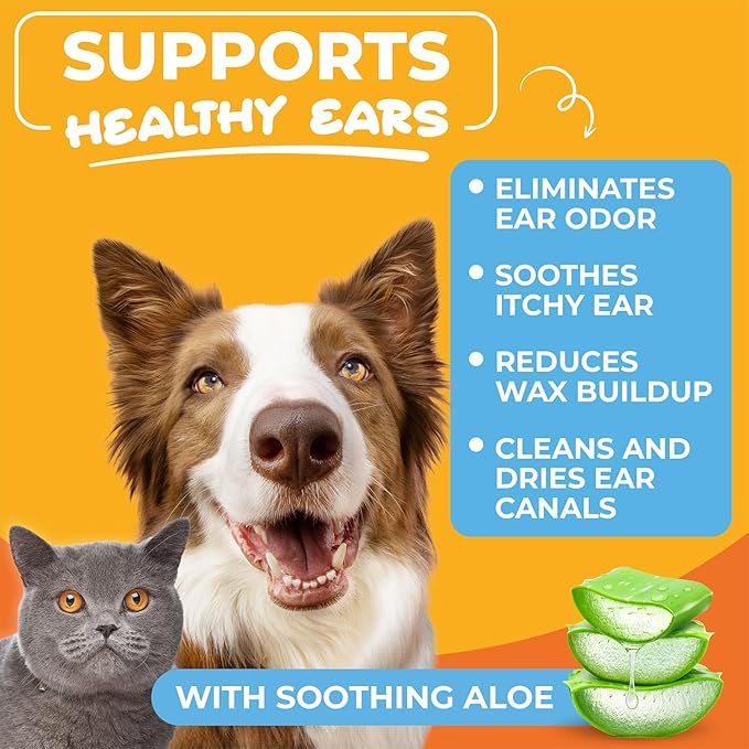 Dog Ear Cleaner Wipes – Finger Wipes for Dogs and Cats – Cleaning, Soothing, & Deodorizing Itchy Ears – Pet Ear Relief Solution (Coconut)