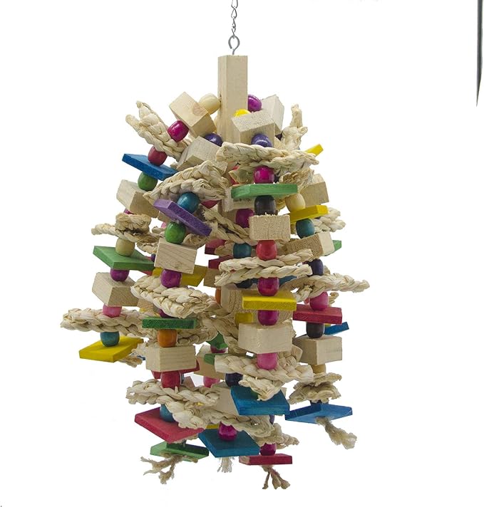 EBaokuup Large Parrot Chewing Toy - Bird Parrot Blocks Knots Tearing Toy Bird Cage Bite Toy for African Grey, Macaws Cockatoos, and a Variety of Amazon Parrots (Large)
