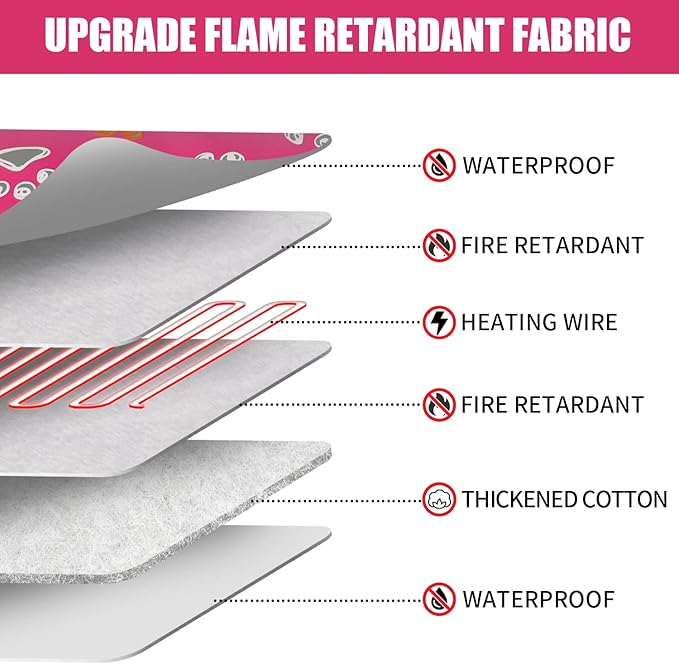 furrybaby Pet Heating Pad, Waterproof Dog Heating Pad Mat for Cat with Durable Anti-Bite Tube Indoor for Puppies Dogs Cats (1 Pack Pink, 24 X 16in, Temp Adjustable)