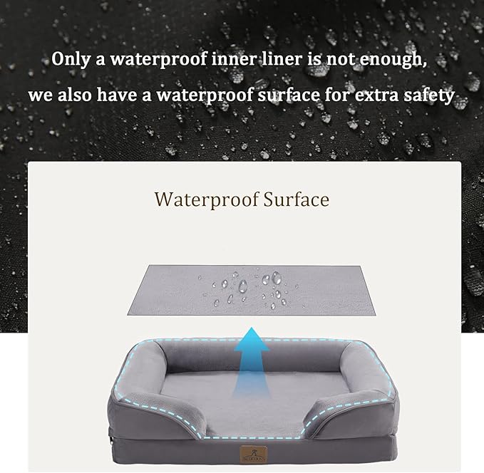 Bedfolks Orthopedic Dog Bed XXL, Waterproof Dog Sofa Bed for Giant Dogs, Egg Foam Pet Couch Bed with Removable Washable Cover and Nonslip Bottom, Dark Grey