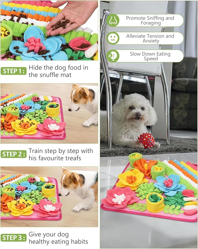 KeeKit Snuffle Mat for Dogs & Cats - Slow Feeding Mat for Small & Medium Breeds, Encourages Natural Foraging Skills, Durable Foraging Mat for Mental Stimulation, Pink