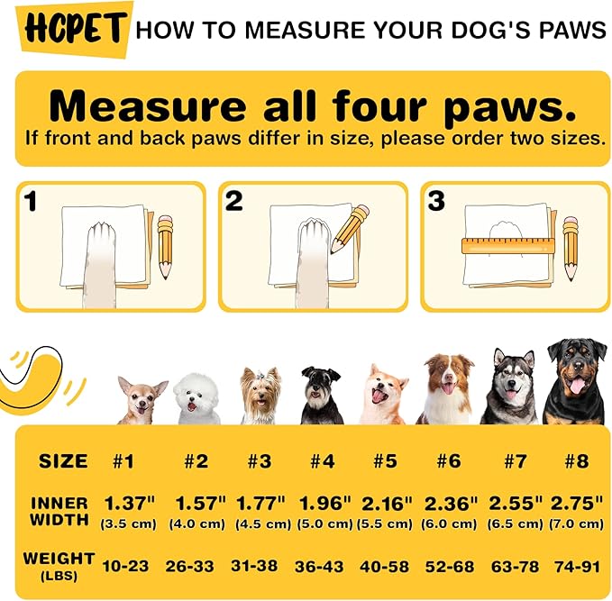 Hcpet Dog Shoes for Large Dogs, Waterproof Dog Booties for Small Medium Dogs, Anti-Slip Dog Boots & Paw Protectors for Hot Pavement Winter Snow Hiking with Reflective Straps Black Size 6