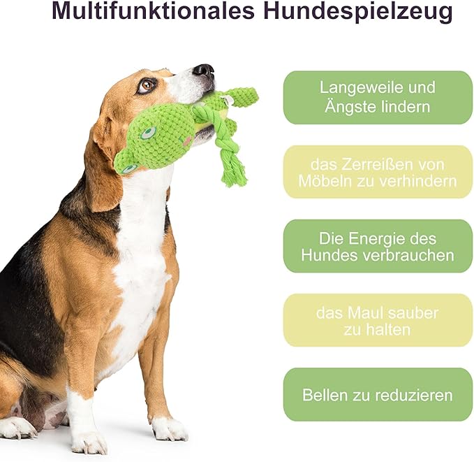 Dog Toys, Dog Squeaker Toys with Crinkle Paper, Stuffed Animal Dog Plush Chewing Toy, Cotton Rope Interactive Toys for Puppy, Small, Middle Dogs (Green Frog)