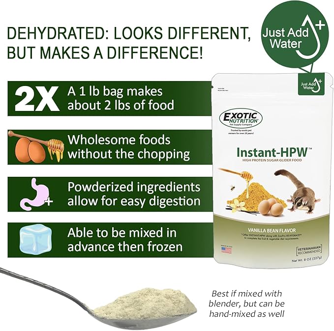 Instant-HPW - All Natural Vitamin Enriched Sugar Glider Food - Healthy & Nutritious - High Protein Wombaroo - Staple Diet (8 oz)