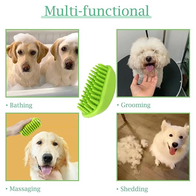 Dog Bath Brush, Pet Silicone Shampoo Brush, Rubber Shower Wash Curry Brush for Short Long Haired Dogs Cats Shedding Grooming and Massage, Pet Rubber Brush Removes Loose & Shed Fur