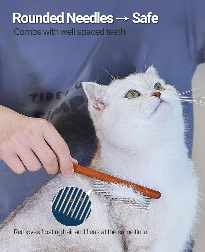 Wooden pet grooming rake - Mats and Tangles Removal Tool Undercoat Rake for dogs & Cats | Suitable for thick and Long Hair Grooming Brush & Deshedder Comb Reduces Shedding 97%