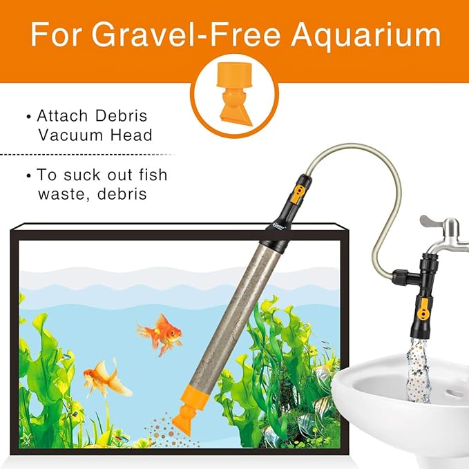 hygger Bucket-Free Aquarium Water Change Kit Fish Tank Siphon Gravel Vacuum Cleaner with Long Hose Water Changer Maintenance Tool 25-FEET Plastic Fitting