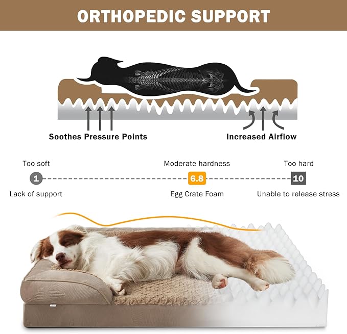 INVENHO Orthopedic Medium Dog Beds for Medium Dogs, Waterproof, Egg-Crate Foam Dog Couch Bed with Washable Removable Cover, Waterproof Lining and Nonskid Bottom