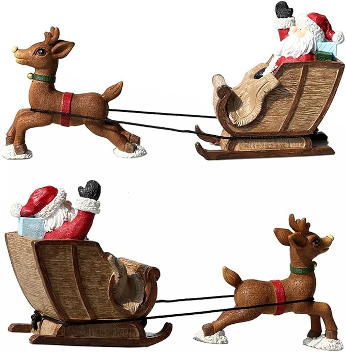 Focket Christmas Aquarium Decorations, Resin Santa Claus Reindeer Sleigh Fish Decoration, Decorative Aquarium Santa Claus on Sleigh Xmas Miniature Figurines Micro Landscape