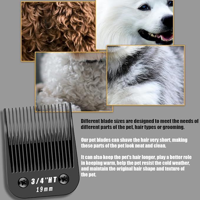 3 Pack 3/4HT Detachable Dog Grooming Steel Blades,Compatible with Andis,Oster A5,Wahl KM-10 Series,Cut Length 3/4" 19MM （Black）