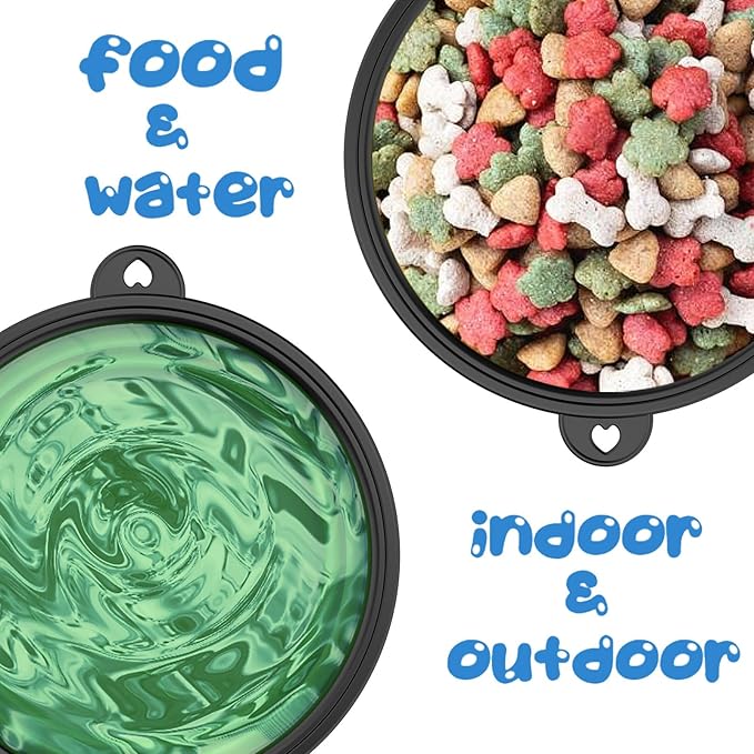 2 Pack Collapsible Dog Bowl Travel Portable Pet Bowls [20oz,600ml],Expandable Foldable Food Water Feeding Dishes for Traveling Hiking Walking,with Carabiners [Black,Green]