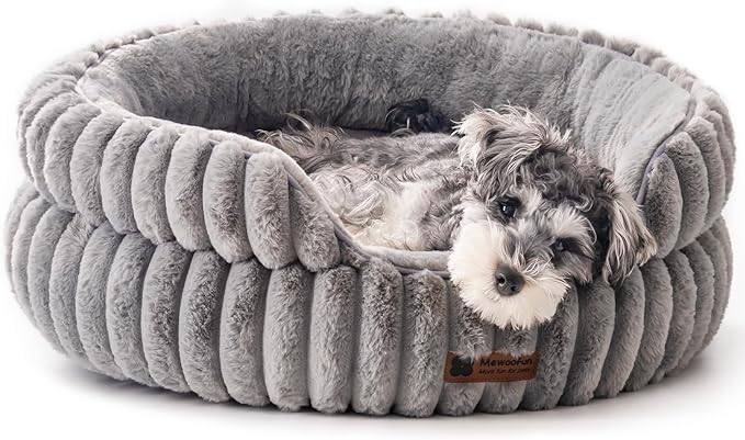 MEWOOFUN Washable Small Dog Bed, Cat Beds for Indoor Cats with Anti-Slip Bottom, Round Pet Bed for Puppy and Kitten (Grey, 24"x24"x9")