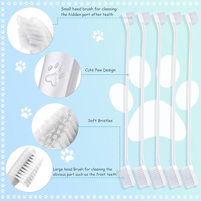 Honeydak Dog Tooth Brush Pet Toothbrush Soft Grooming Dogs Toothbrush Dog Double Sided Puppy Long Handle Brush for Large and Small Teeth Cleaning Dental Oral Care(70 Count,White)