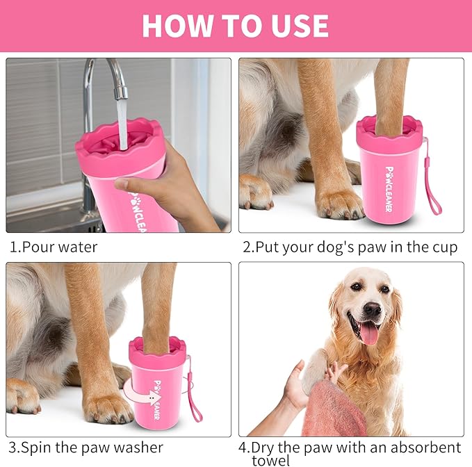 Comotech Dog Paw Cleaner, Pet Foot Washer - Quickly Clean a Muddy Paw, Soft Silicone Bristles, Suitable for Small, Medium, Large Breed Dogs, Pink (with 3 Absorbent Towel)