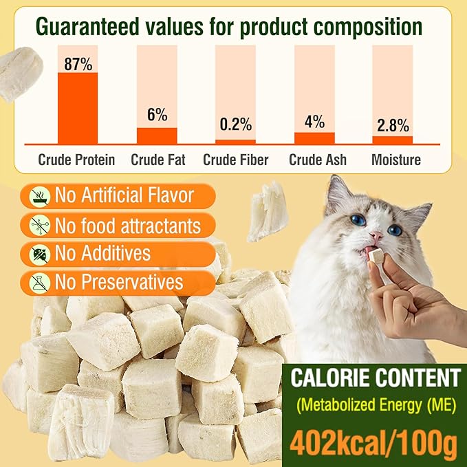 Freeze-Dried Chicken Cat Treats, Chicken Cube Snacks for Pets, Single Ingredient Chickens Dog Treat Bite-Sized Pieces