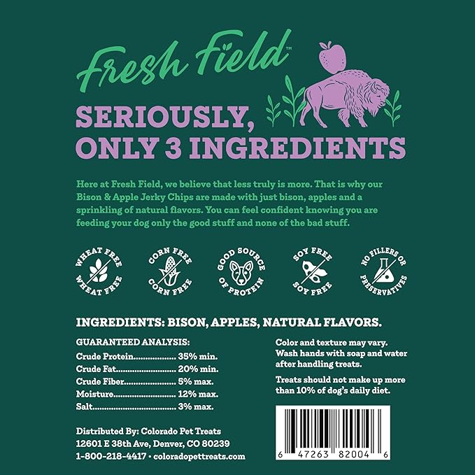 Fresh Field Bison & Apple Jerky Chips, 5 oz – All-Natural Dog Treats, USA Made, No Fillers, Perfect for Picky Pets