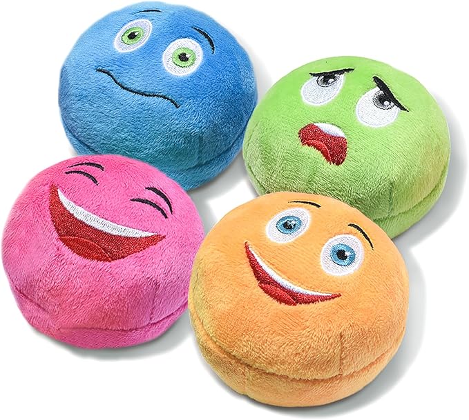 Squeaky Dog Toys, Stuffed Plush Puppy Toy Balls to Keep Them Busy, (4 Pack) Interactive Funny Pet Ball with Squeaker for Puppies Small Breed Medium Dogs