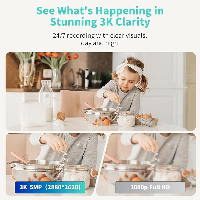 Indoor Camera, 3K HD Indoor Security Camera, 360° Pan/Tilt Pet Camera, 2-Way Audio, Siren, Night Vision, Baby/Pet Monitor with Phone App 2.4G and 5G WiFi, Compatible Alexa and Google Assistant