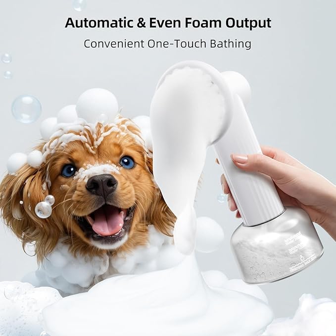 uahpet Automatic Foaming Pet Brush, Rechargeable & IPX7 Waterproof Dog Scrubber with Soft Silicone, One-Button Deep Cleaning Dog Bath Brush for Short and Long Haired Pet
