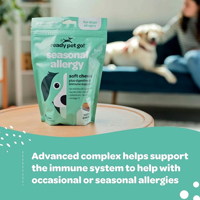 Immunity Boosting Dog Allergy Chews | Delicious and Soothing Hot Spot & Dog Itch Relief Chew for Seasonal Allergy Relief with Probiotics ACV Alaskan Salmon Oil & Colostrum for Dogs | 90 Chews