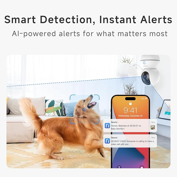 Noorio 2K Security Camera Indoor, Pan/Tilt Pet Camera with Speaker, One Touch Call Baby Monitor Dog Cam, Plug-in 24/7 SD&Cloud Storage, Color Night Vision, 2.4G WiFi, CS201, 2Pcs