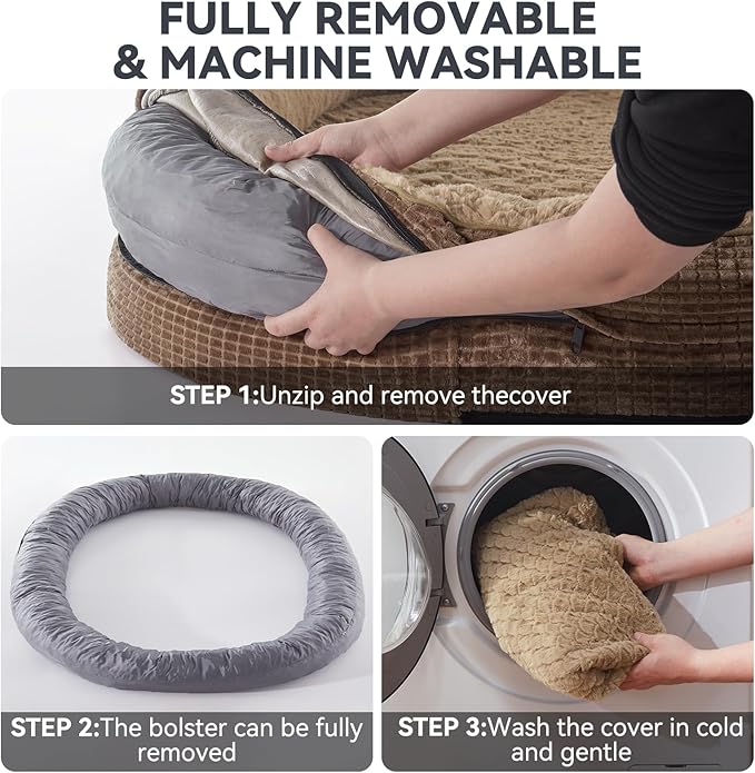 JOEJOY Orthopedic Dog Bed for Medium Dogs, Egg-Crate Memory Foam Pet Bed with Bolster Sides, Waterproof Lining, Removable Washable Cover & Non-Slip Bottom, Brown